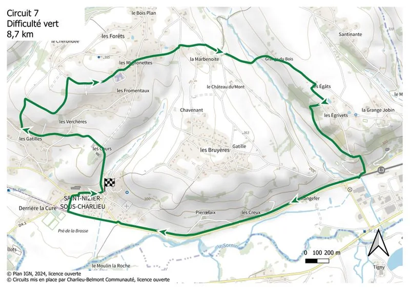 VTT Itinéraire VTT : circuit 7 vert, base Charlieu · Saint-Nizier-sous-Charlieu