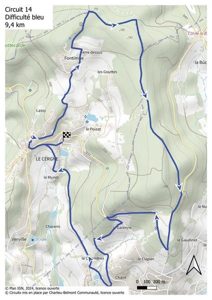 VTT Itinéraire VTT : circuit 14 bleu, base Le Cergne · Le Cergne