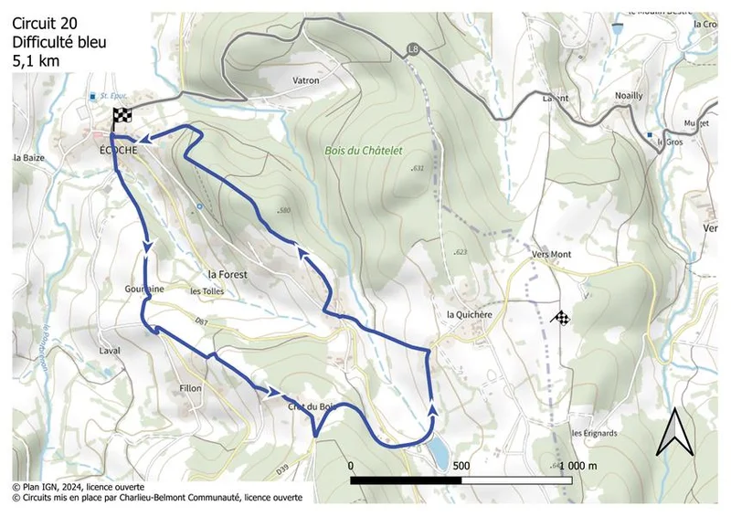 VTT Itinéraire VTT : circuit 20 bleu, base Belmont-de-la-Loire · Écoche